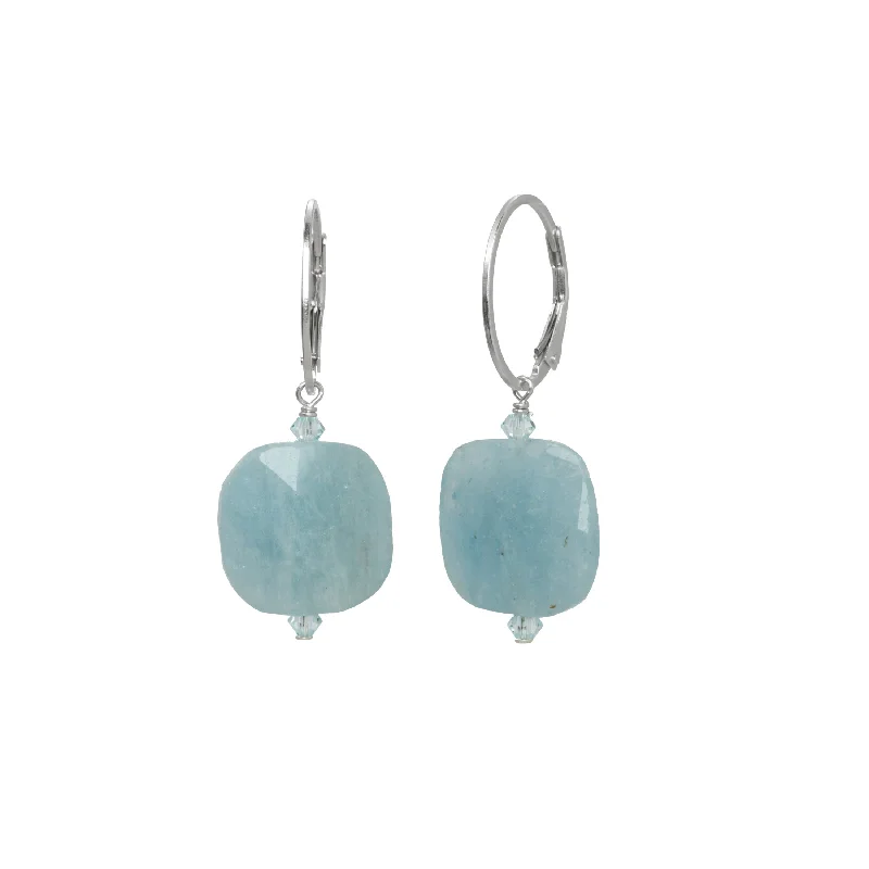 women's earrings vintage style -Aquamarine and Crystal Drop Earrings, Sterling Silver, by Margo Morrison