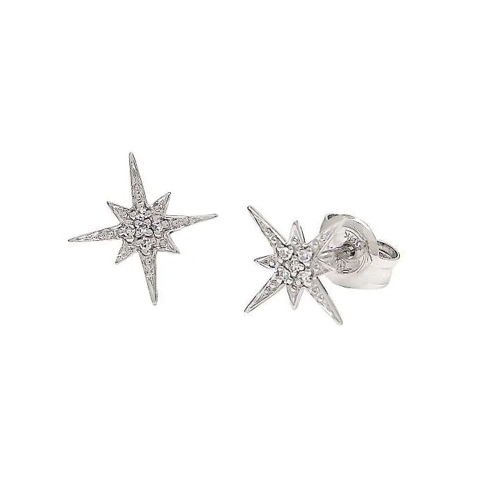 women's earrings vintage-inspired filigree -Diamond Starburst Stud Earrings, 14K White Gold