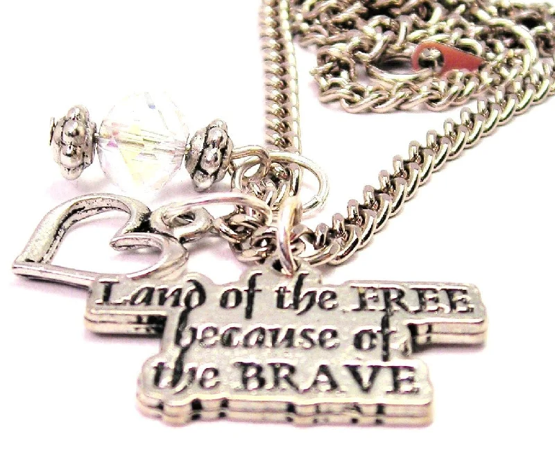 women's necklaces star charm -Land Of The Free Because Of The Brave Necklace with Small Heart