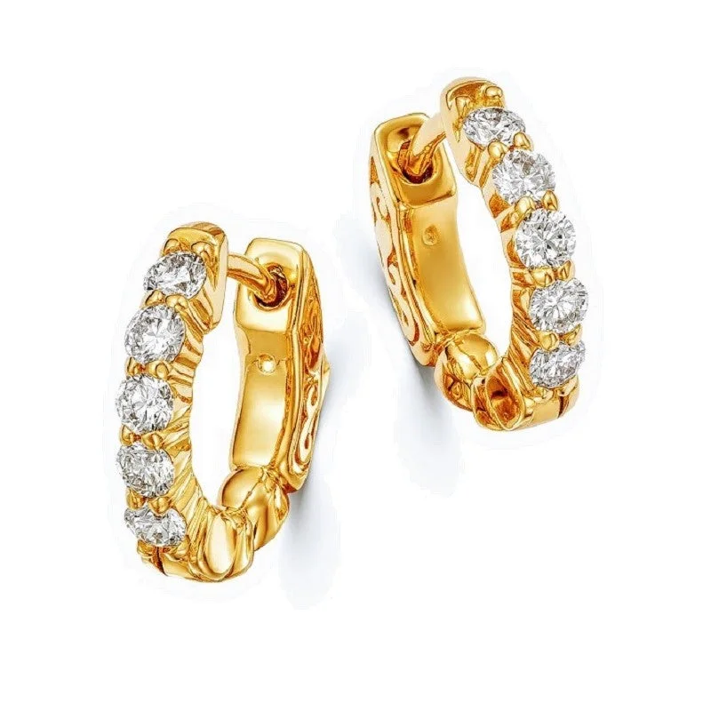 women's earrings handcrafted statement -14K Yellow Gold Huggie Hoop Earrings with 1/2ct Diamonds