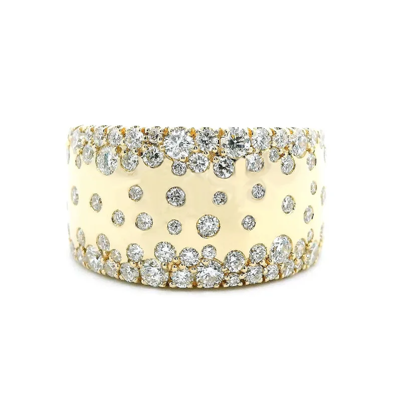 women's ring trendy wide band -14K Yellow Gold 1.48cttw. Diamond Scattered Design Fashion Ring