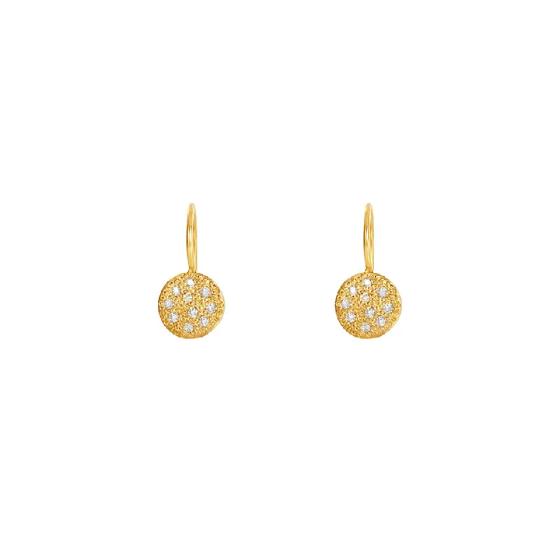 women's earrings floral engraving -14 Karat Yellow Gold CAROLL drop earrings with diamonds