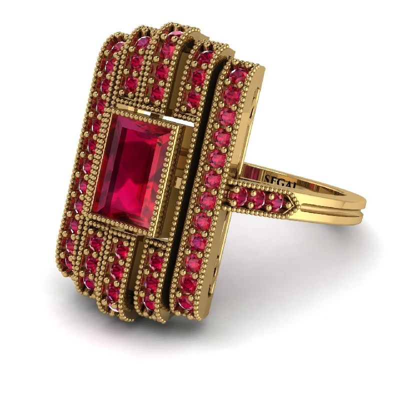 women's ring vintage style -Unmatched Style Gold Baguette Ruby Ring - Jean No. 55