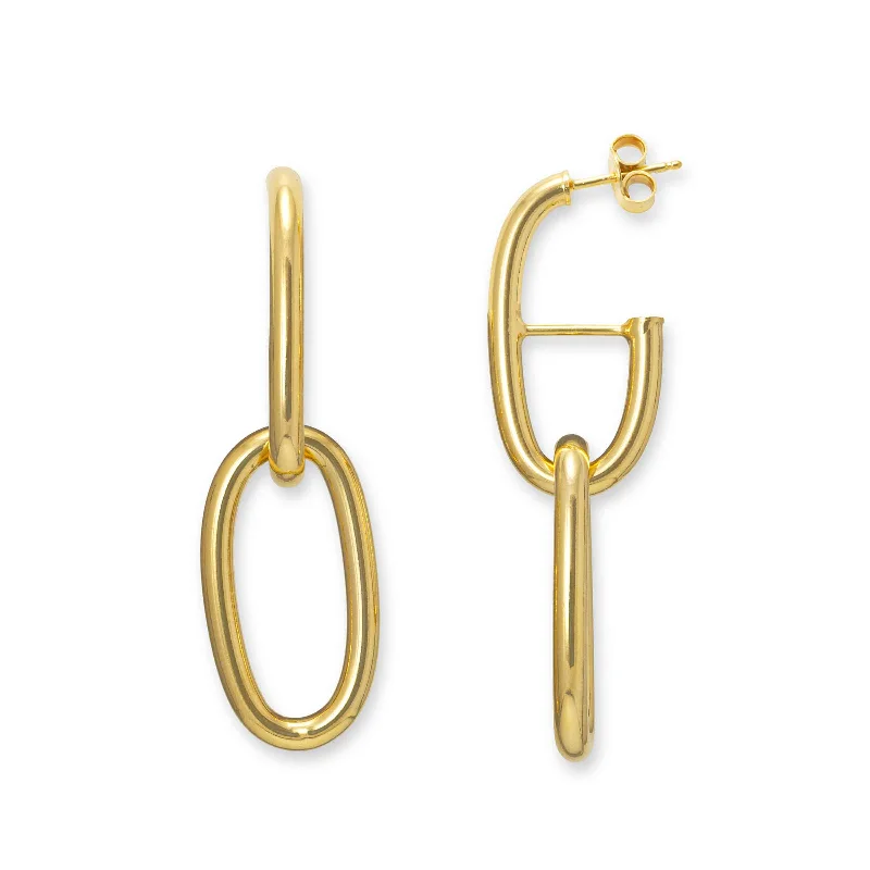 women's earrings nature inspired -Oval Loop Dangle Earrings, Yellow Gold Plated