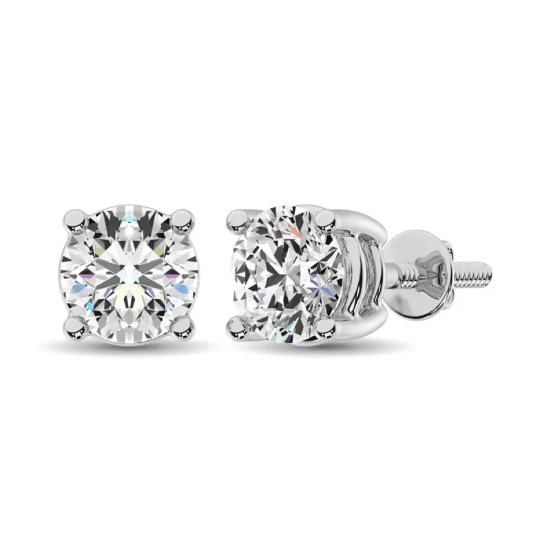 women's earrings unique craftsmanship -4 Prong Round Lab Grown Diamond Stud Earrings in White Gold (2 Ctw)