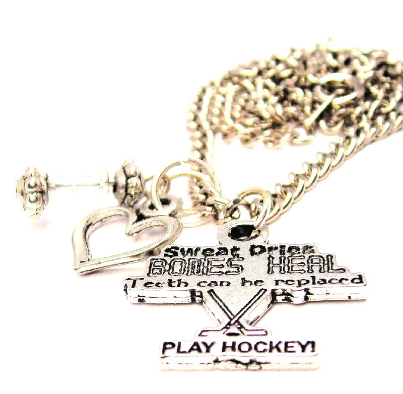 women's necklaces layering set -Sweat Dries Bones Heal Teeth Can Be Replaced Play Hockey Necklace with Small Heart