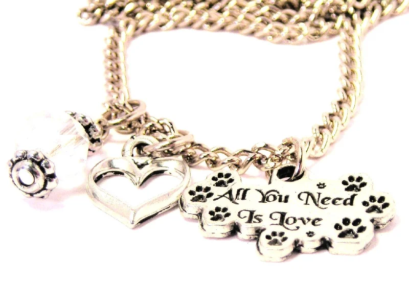 women's necklaces sapphire crystal -All You Need Is Love With Paw Prints Necklace with Small Heart