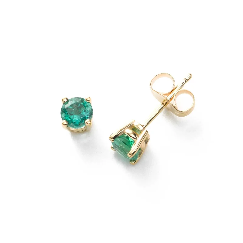 women's earrings bold geometric shape -Emerald Stud Earrings, 4.5 MM, 14K Yellow Gold