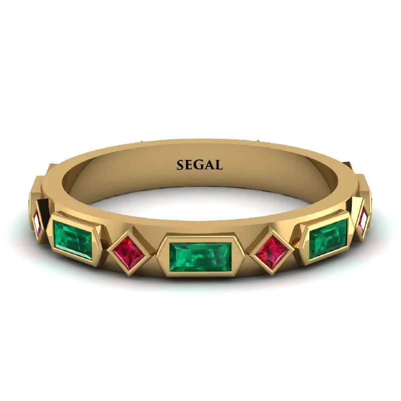 women's ring gold -Emerald Baguette & Princess Eternity Band - Andrea No. 25