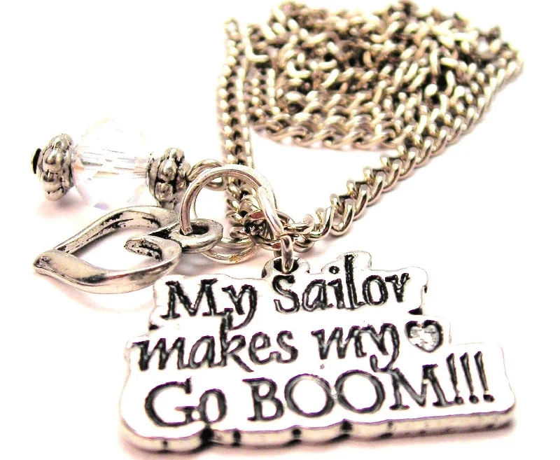 women's necklaces diamond -My Sailor Makes My Heart Go Boom Necklace with Small Heart