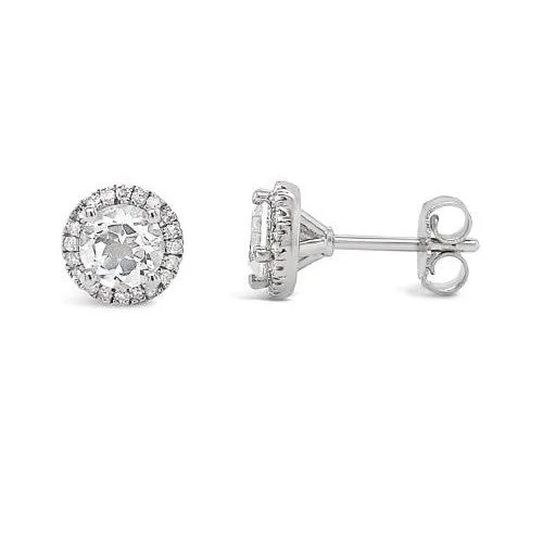 women's earrings tiny dainty studs -6mm White Topaz and Diamond Halo Stud Earrings - Sterling Silver, 1/6ct Diamonds