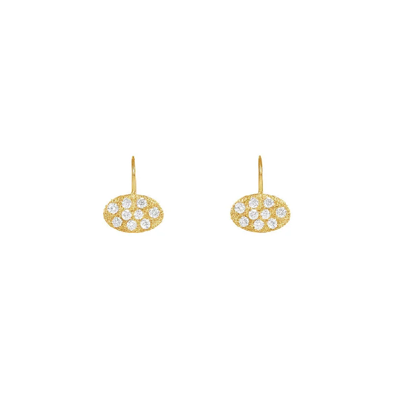 women's earrings eco-friendly -14 Karat Yellow Textured Gold TASHA Oval Disc Earrings with Diamonds