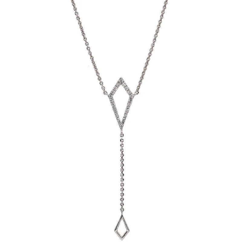 women's necklaces infinity symbol -14K White Gold Diamond Y Necklace