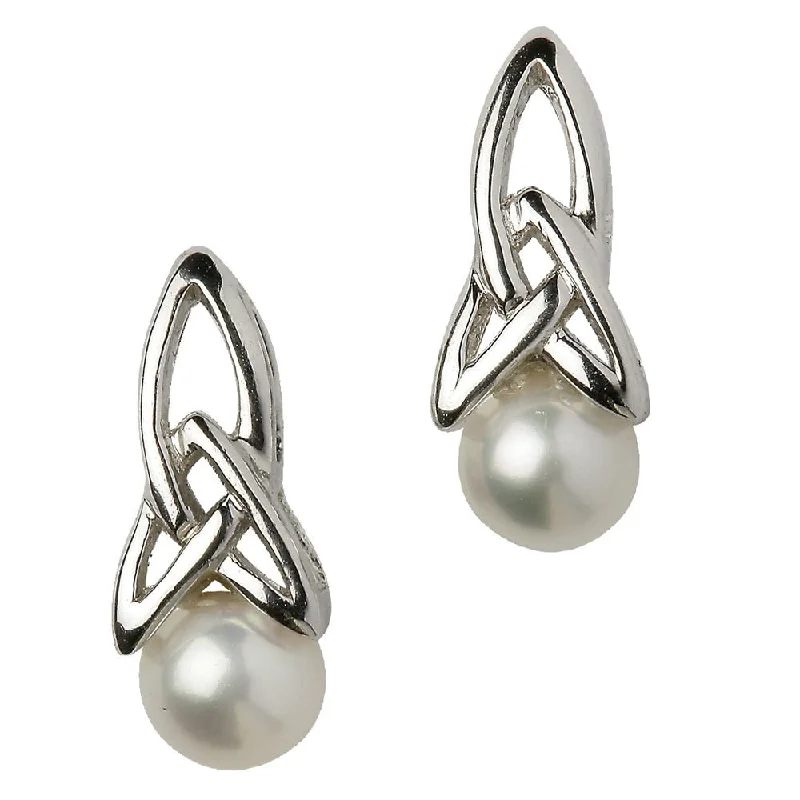 women's earrings waterproof jewelry -Ladies Sterling Silver Celtic Pearl Earrings LS-SECP1