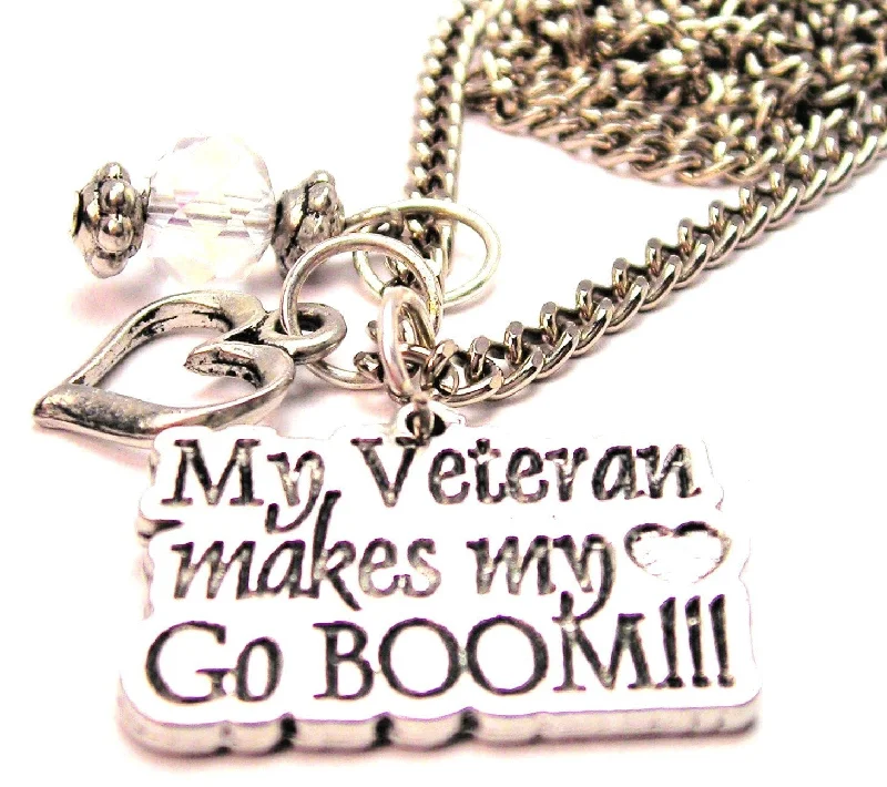 women's necklaces minimalist bar design -My Veteran Makes My Heart Go Boom Necklace with Small Heart