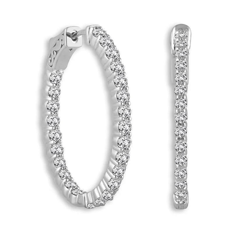 women's earrings waterproof jewelry -14 Karat White Gold 1 1/2 Carat Diamond Oval Hoop Earrings