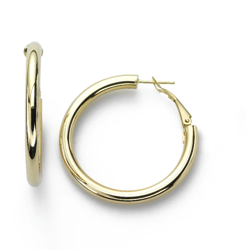 women's earrings mixed metals -Classic Hoop Earrings, 1 Inch, 14K Yellow Gold