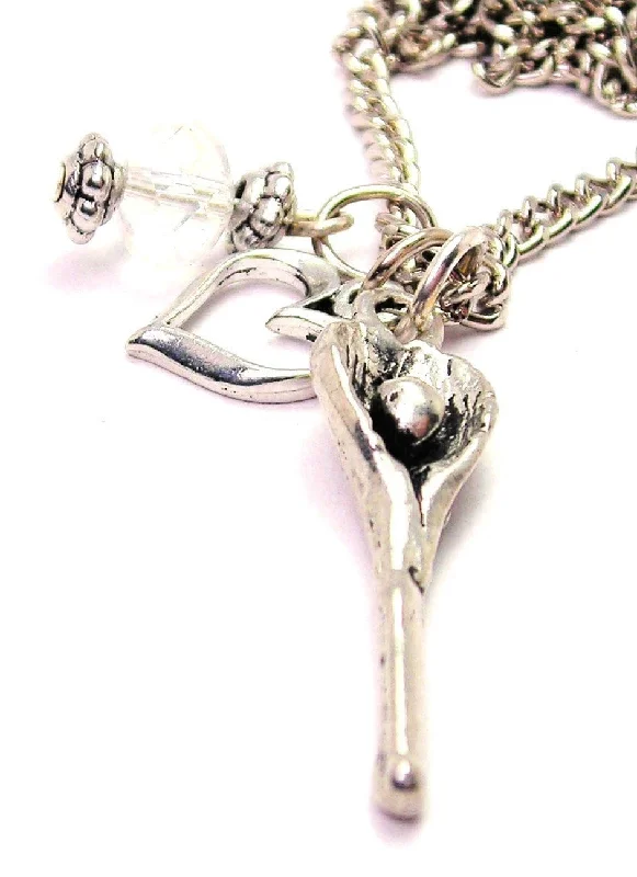 women's necklaces wedding jewelry -Lacrosse Stick Necklace with Small Heart