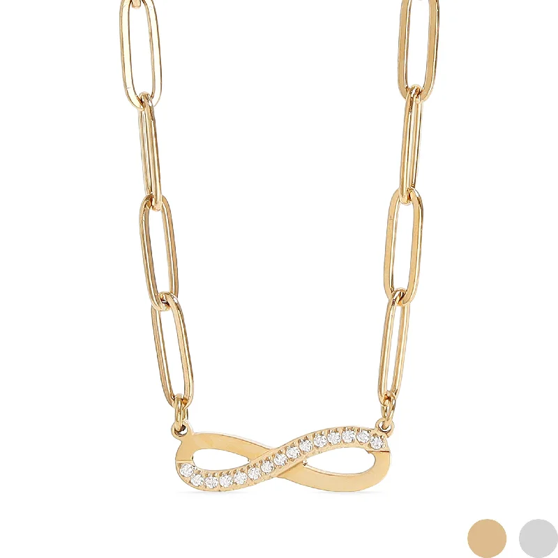 women's necklaces special occasion -18K Gold PVD Stainless Steel Stone "Infinity" Paperclip Chain Necklace / CHN9977