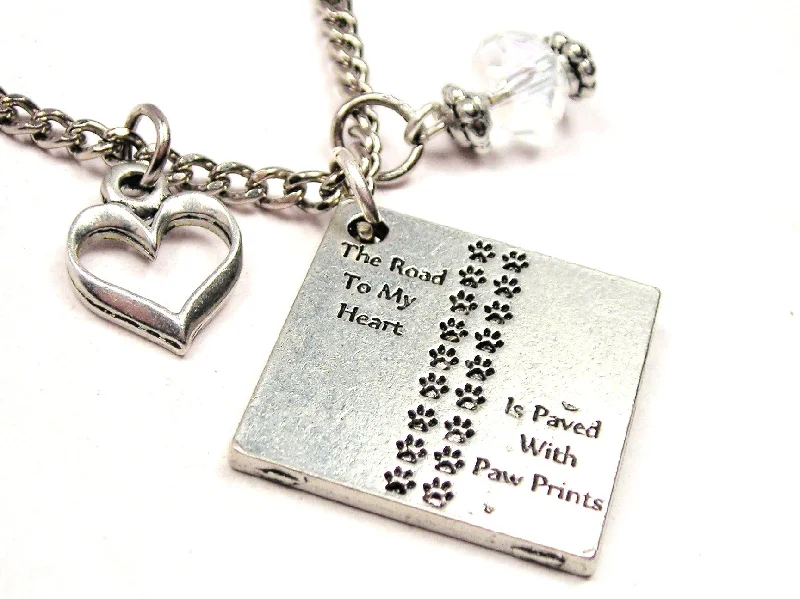 women's necklaces trendy mixed metal -The Road To My Heart Is Paved With Paw Prints Necklace with Small Heart