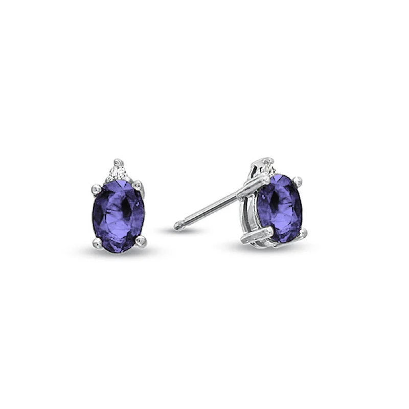 women's earrings infinity symbol -Oval Tanzanite Stud Earrings, 14K White Gold