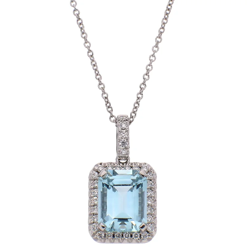 women's necklaces zodiac sign -14K White Gold Aquamarine and Diamond Necklace