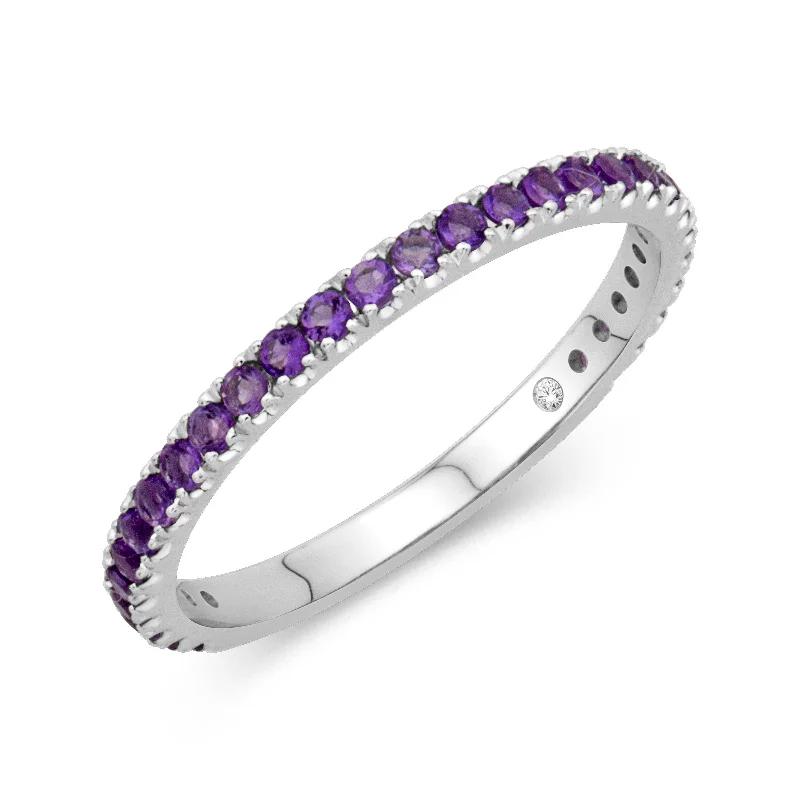 women's ring mixed metals -14K White Gold 0.38cttw. Amethyst Stackable Birthstone Ring - February