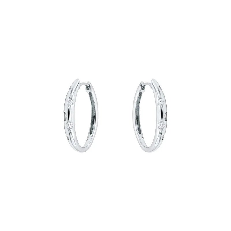 women's earrings luxury statement piece -18 Karat White Gold Flush Set Diamond Hoop Earrings