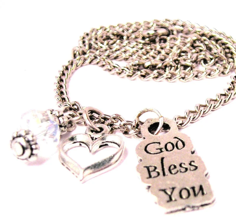 women's necklaces stacking charm -God Bless You Necklace with Small Heart