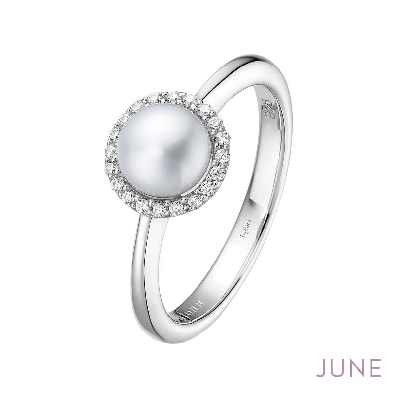 women's ring casual everyday -Lafonn Simulated Diamond & Cultured Freshwater Pearl Birthstone Ring - June BR001PLP