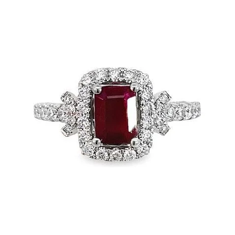 women's ring twisted rope design -14K White Gold Ruby & Diamond Accent Ring