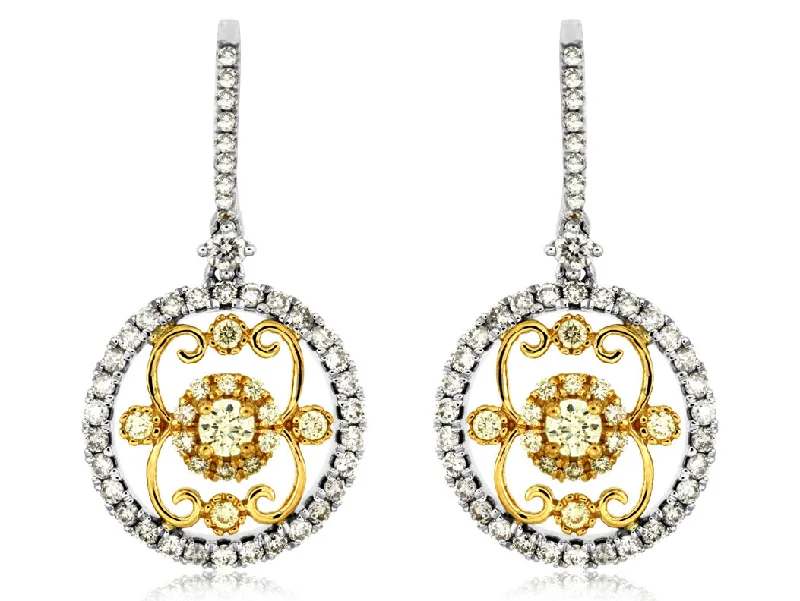 women's earrings moissanite -White Gold Yellow/White Diamond Dangle Earrings