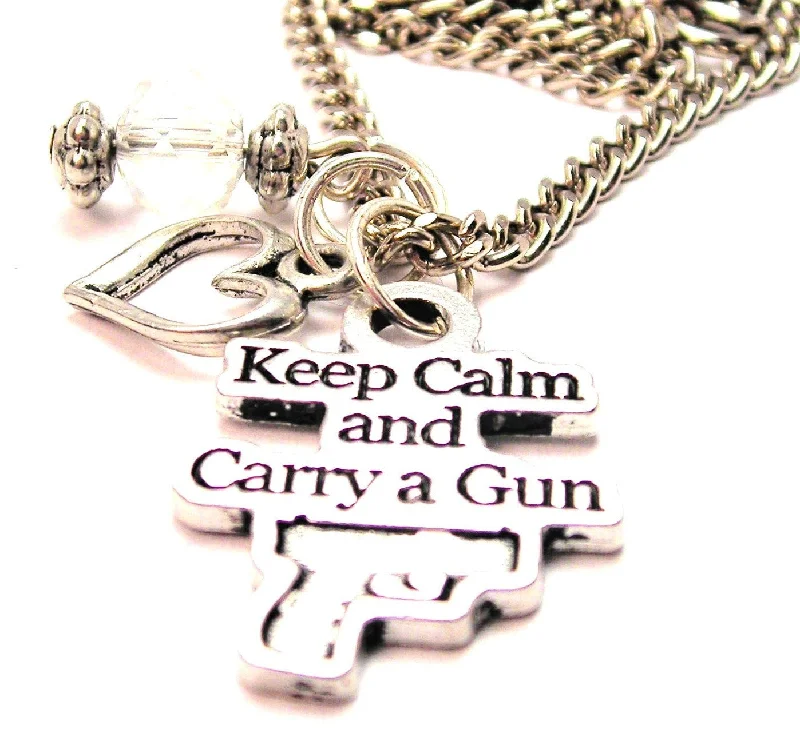 women's necklaces hypoallergenic material -Keep Calm And Carry A Gun Necklace with Small Heart