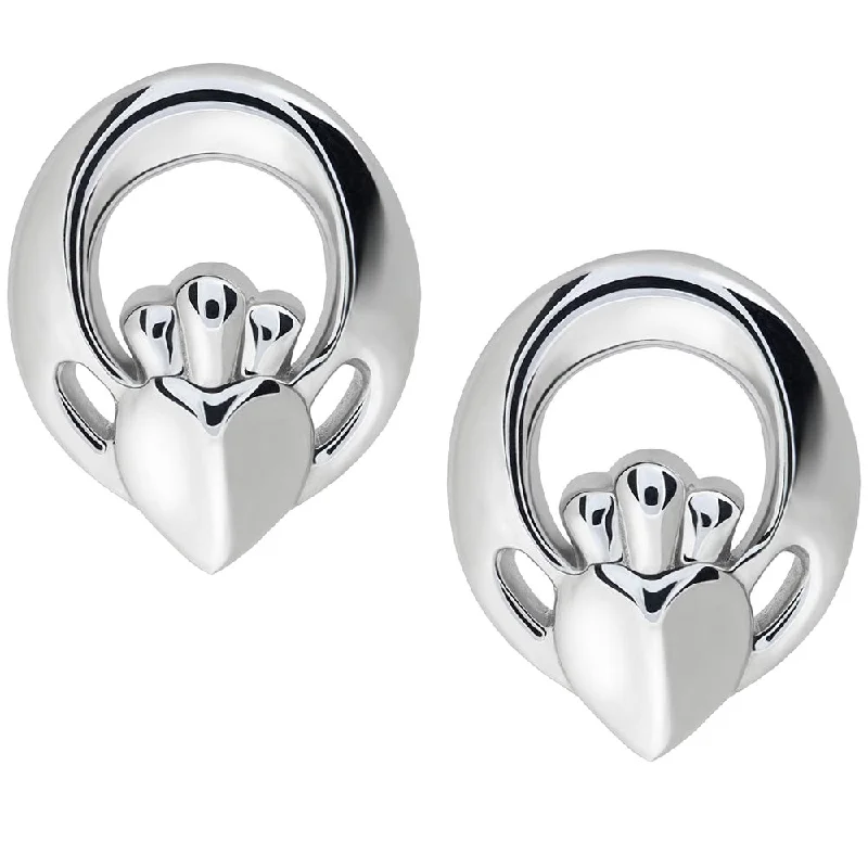 women's earrings geometric cutout -Sterling Silver Claddagh Earrings UES-6168