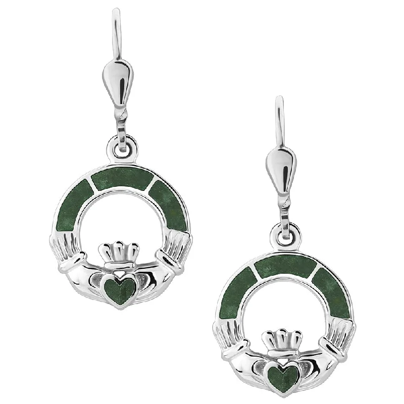 women's earrings luxury collection -Sterling Silver Claddagh Earrings with Connemara Marble S33590