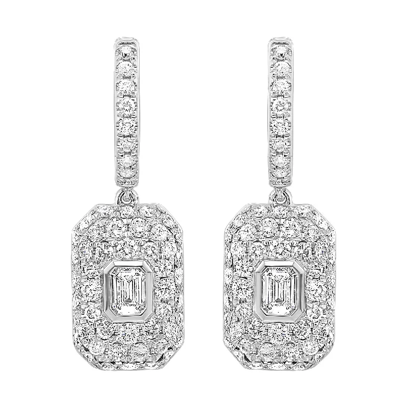 women's earrings mixed metals -1 1/2 Ctw Multi Stone Diamond Earrings in 14 Karat White Gold