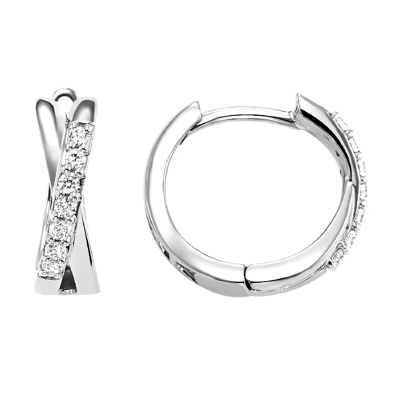 women's earrings elegant crown shape -1/6 Ctw Diamond Huggie Hoop Earrings in 10 Karat White Gold