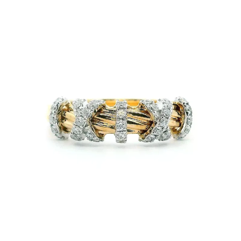 women's ring minimalist band -14K Two-Tone Gold 0.30cttw. Diamond Wrap Over Twist Fashion Ring