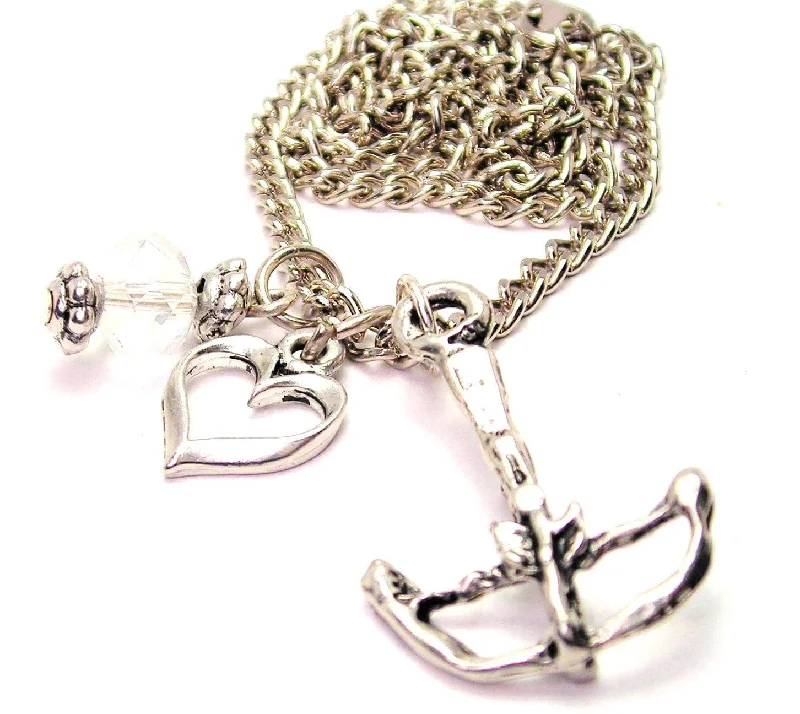 women's necklaces moissanite -Crossbow Necklace with Small Heart