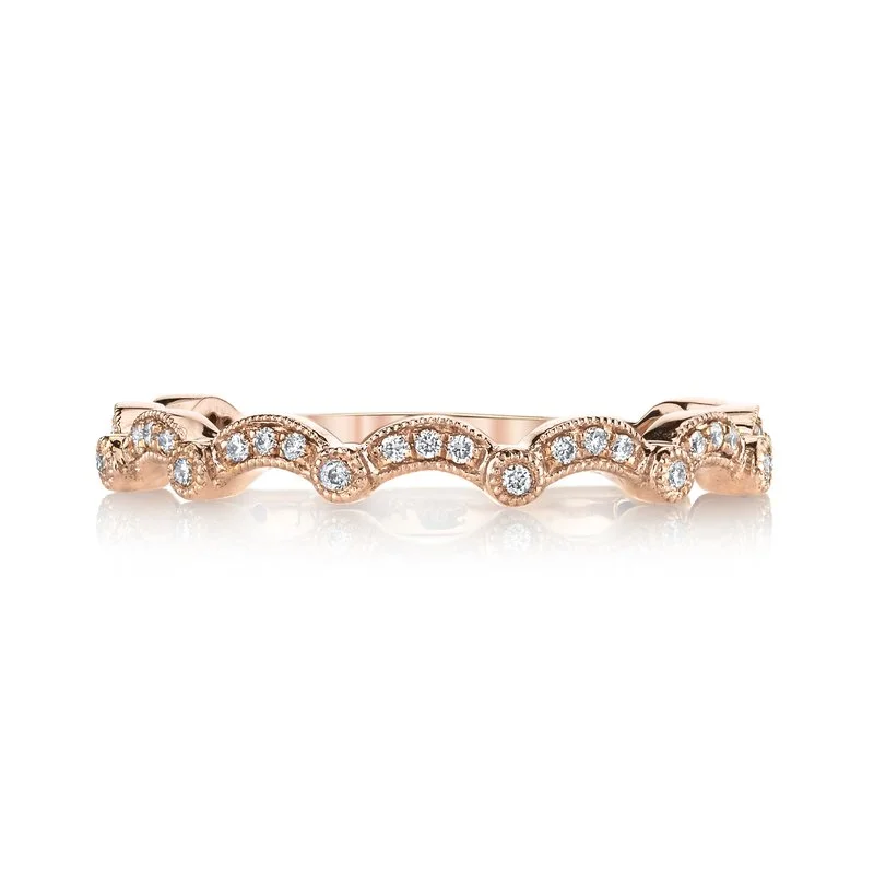 women's ring sapphire -14K Rose Gold 0.12ct. Diamond Scalloped Stackable Fashion Ring