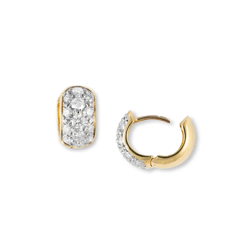 women's earrings subtle sophistication -Pavé Diamond Huggie Hoop Earrings, 18K Yellow Gold