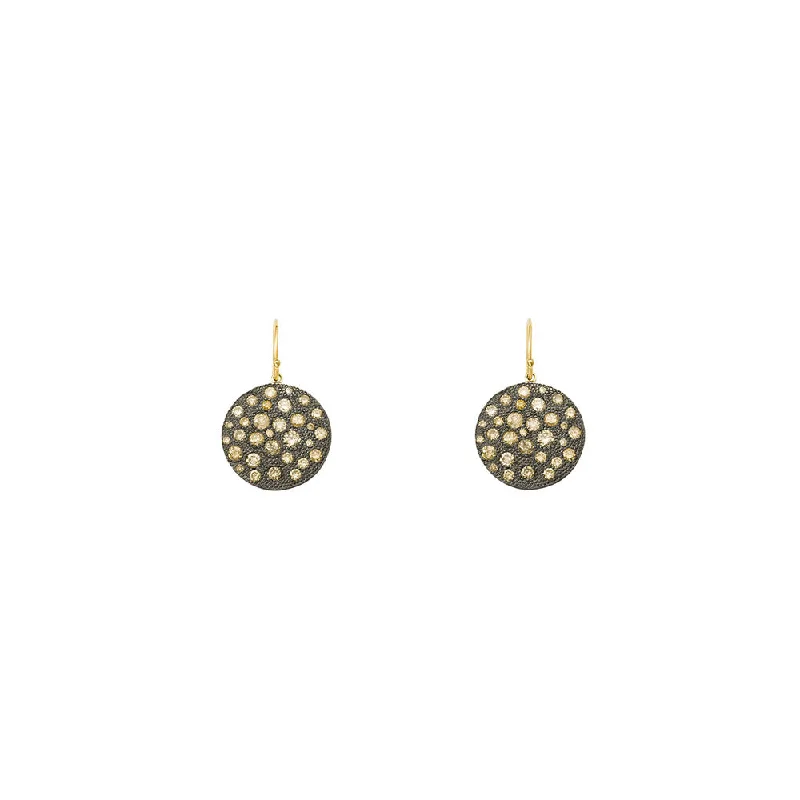 women's earrings delicate and elegant -Sterling Silver Black Rhodium CLOVE Disc Earring with Champagne Diamonds