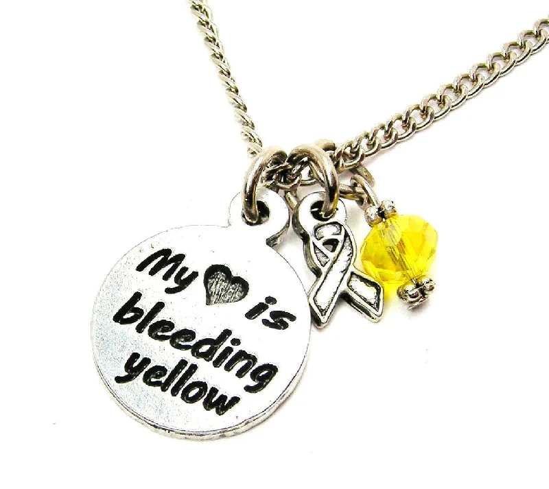 women's necklaces wedding jewelry -My Heart is Bleeding Yellow with Awareness Ribbon Necklace