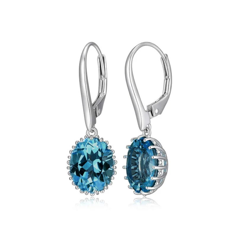 women's earrings celestial starburst -Oval London Blue Topaz Drop Earrings, Sterling Silver