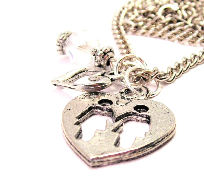 women's necklaces antique design -Two Female Symbols In A Heart Necklace with Small Heart