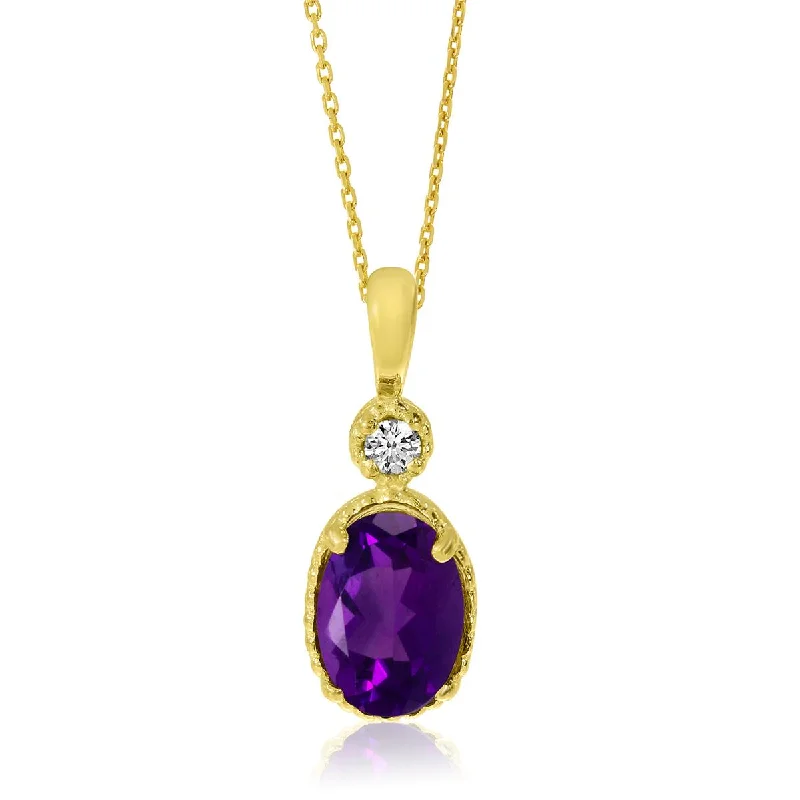 women's necklaces boho style -YELLOW GOLD AMETHYST PENDANT NECKLACE