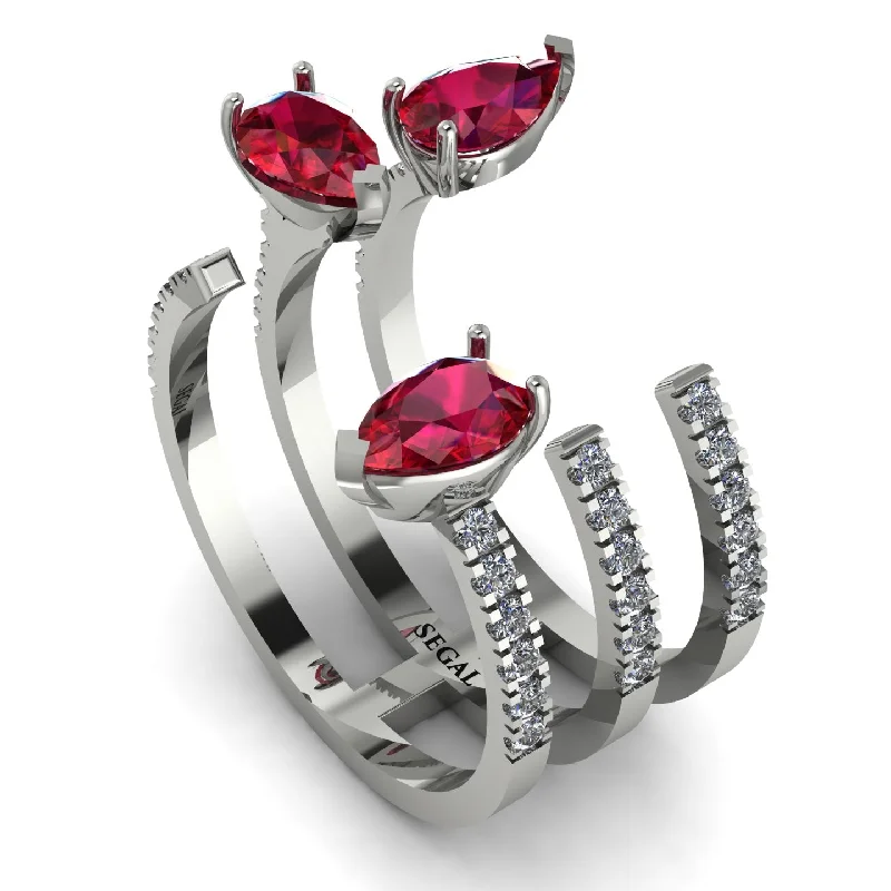 women's ring modern design -Pear Shape Ruby Glam Open Ring - Quinn No. 12