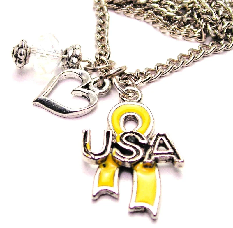 women's necklaces anniversary necklace -Yellow USA Awareness Ribbon Necklace with Small Heart