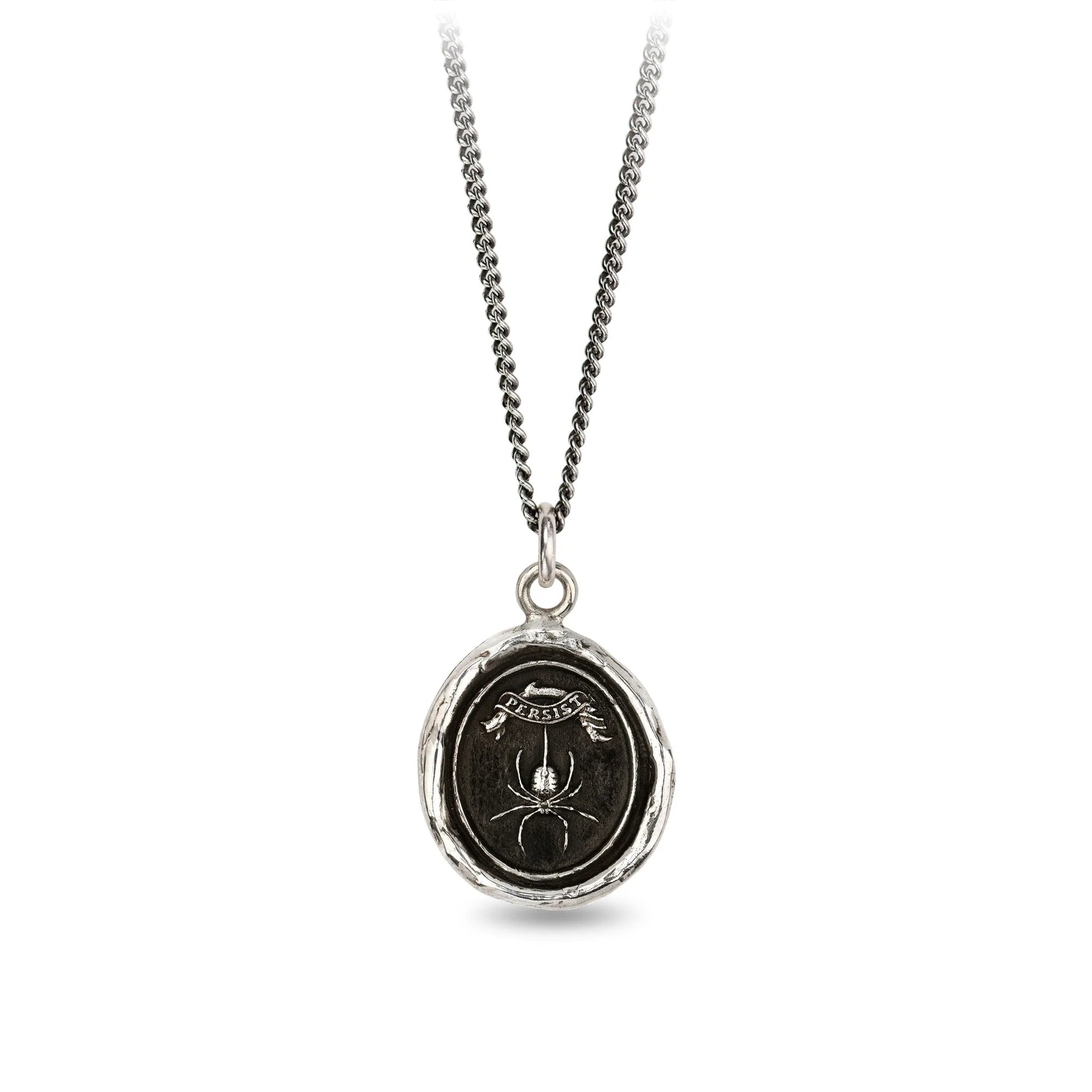 women's necklaces trendy mixed metal -Pyrrha Sterling Silver "Persist" Talisman Pendant 18" Necklace