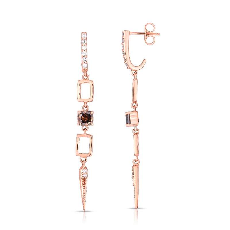 women's earrings ethically sourced -Fancy Brown Diamond Dangle Earrings, 14K Rose Gold